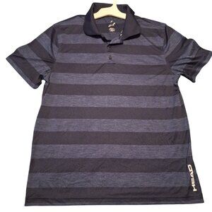 Head Mens M Blue Short Sleeve  Striped Polo Shirt Button Placket Classic Collar